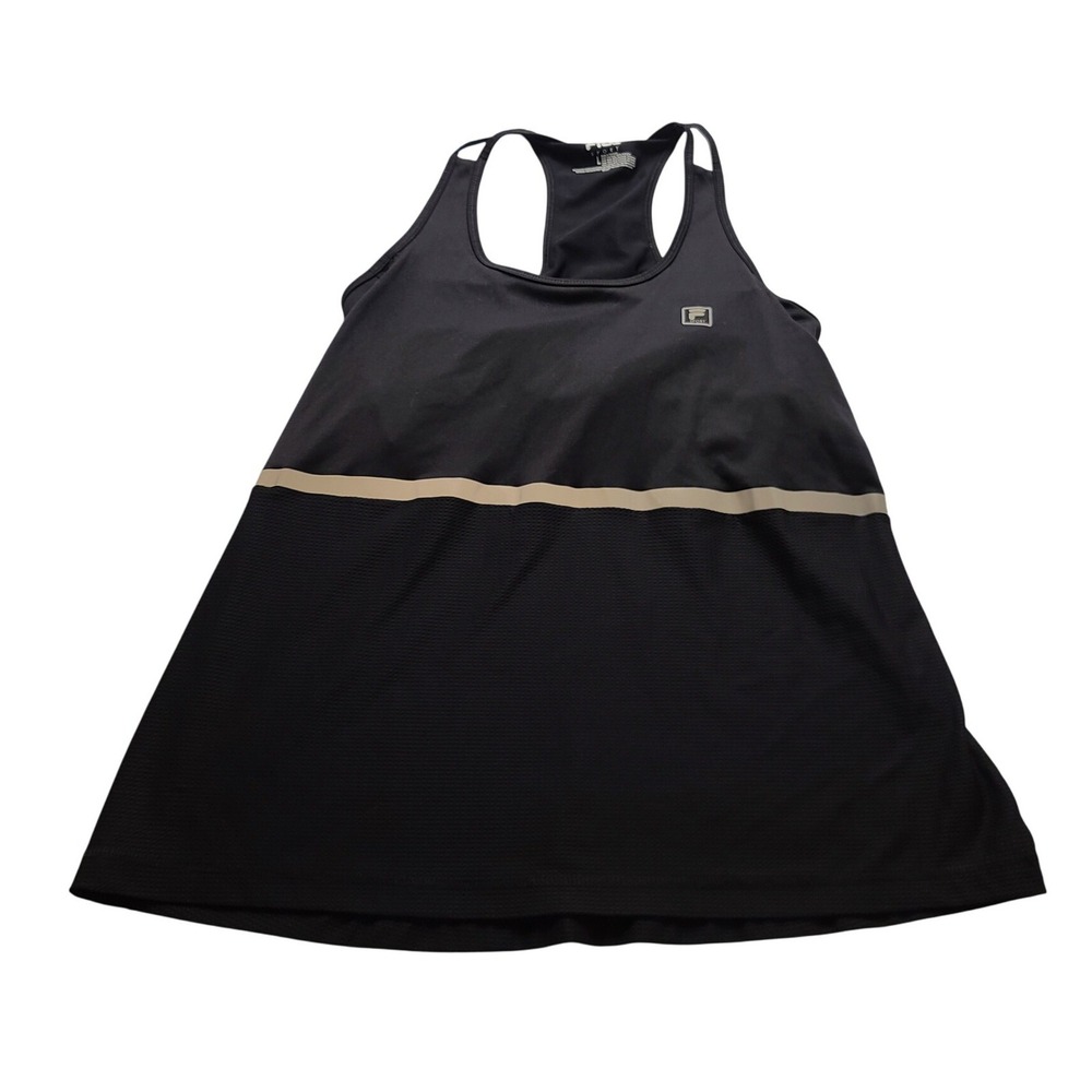Fila Sport Black Racerback Tank Top Built-in Bra Mesh Colorblock Large NWOT